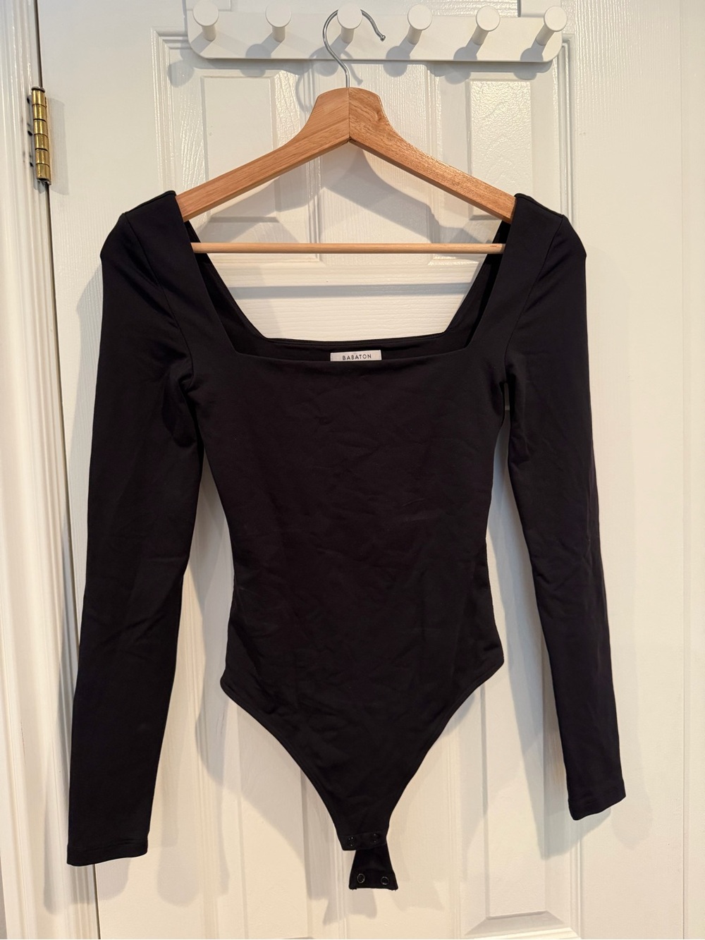 Babaton Black Long-Sleeve Square-Neck Bodysuit